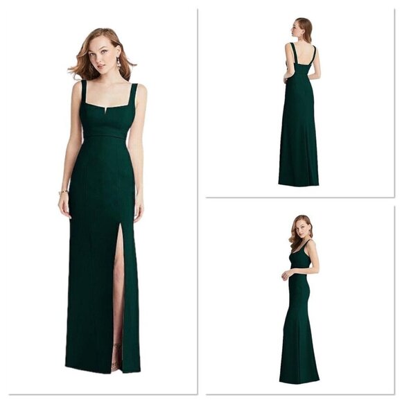 AFTER SIX WIDE STRAP NOTCH EMPIRE WAIST DRESS WITH FRONT‎ SLIT IN EVERGREEN SZ 2 - Picture 1 of 12
